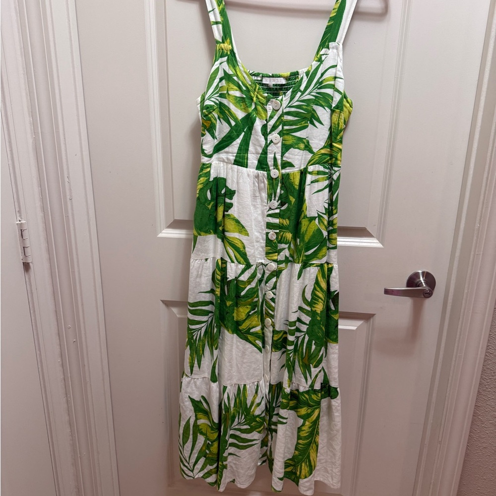 Karlie Green and White Leaf Print Maxi Dress